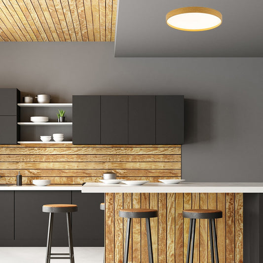 Plafón Panam fabricado en Metal color Blanco y Madera