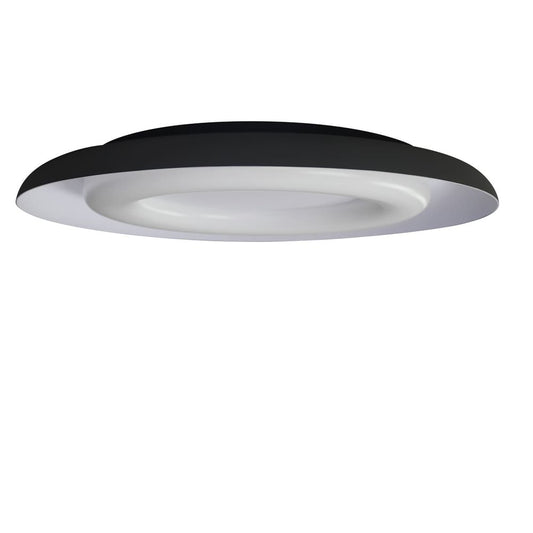 Plafón Jara fabricado en aluminio color blanco y negro con difusor de policarbonato