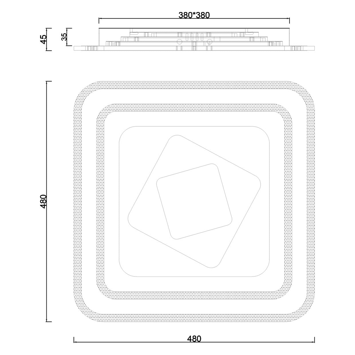 Descubre las dimensiones del Plafón LED Rado 97W de AJP/Alemar (Ref. 11504) de LuzGuru. Ilumina tu espacio con estilo.