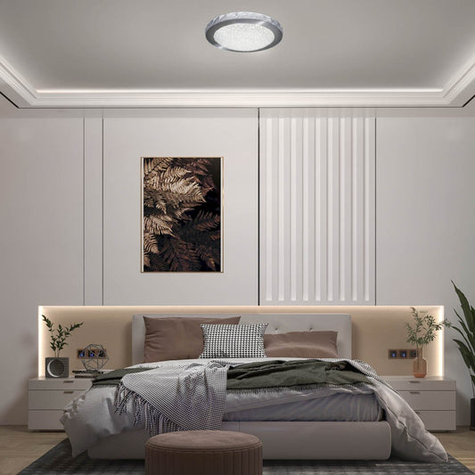 Plafón Milea fabricado en Metal color Cromado con difusor de Policarbonato