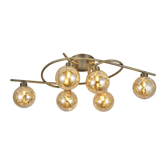 Plafón Varanasi fabricado en Metal color Cuero y Cristal Ámbar