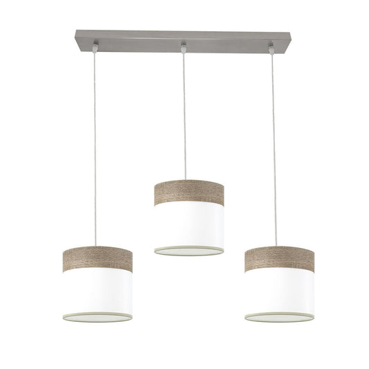 Regleta Cloe fabricada en metal color níquel y textil blanco y madera gris