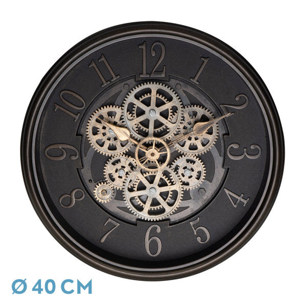 Reloj de pared Ardales Marrón/Cuero de Fabrilamp, 40x40x7cm, con engranajes y movimiento. Compra en luzguru.com