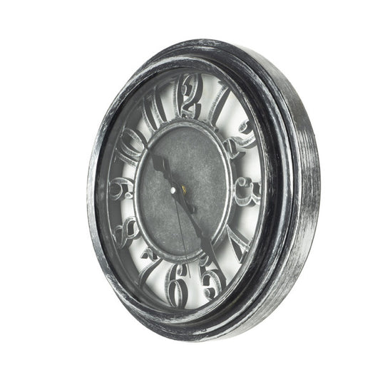 Reloj de pared Limbo Negro/Plata de 33cm, detalle del mecanismo, Fabrilamp