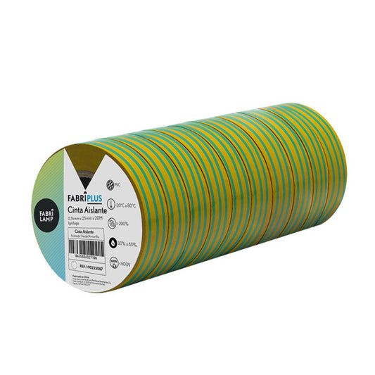 Cinta Aislante Eléctrica de PVC Verde/Amarillo 25 mm x 20 m Fabrilamp - imagen 2 | Fabrilamp / Abrila