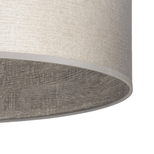 Lámpara sobremesa fabricada en metal níquel con pantalla textil color madera gris