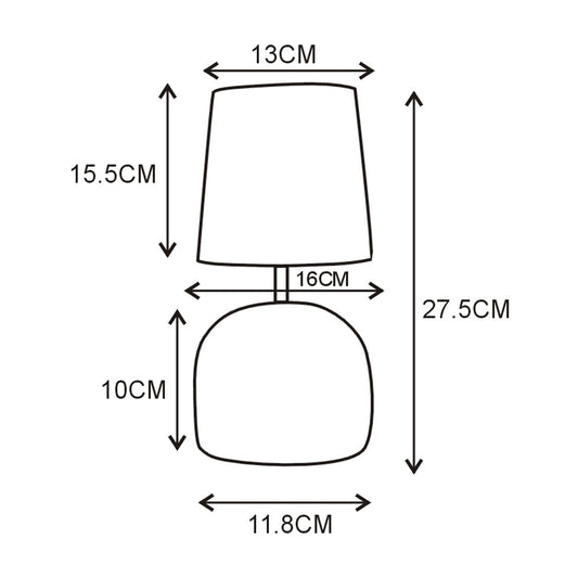 Sobremesa Baxter Azul AJP/Alemar Ref. 11647 - Medidas detalladas de la lámpara de sobremesa de cerámica y tela, 40W E-14. LuzGuru.