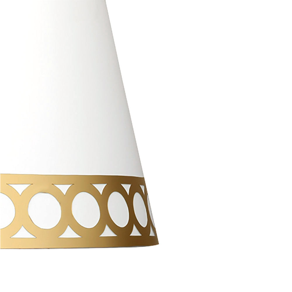Pantalla para lámpara fabricada en metal color oro y textil blanco