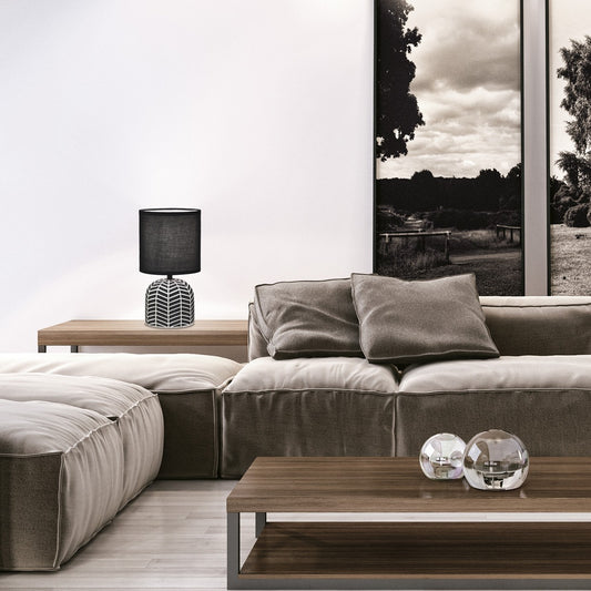 Sobremesa Darren Negra/Blanca 40W AJP/Alemar - Ref. 11685 - Medidas detalladas. LuzGuru.com