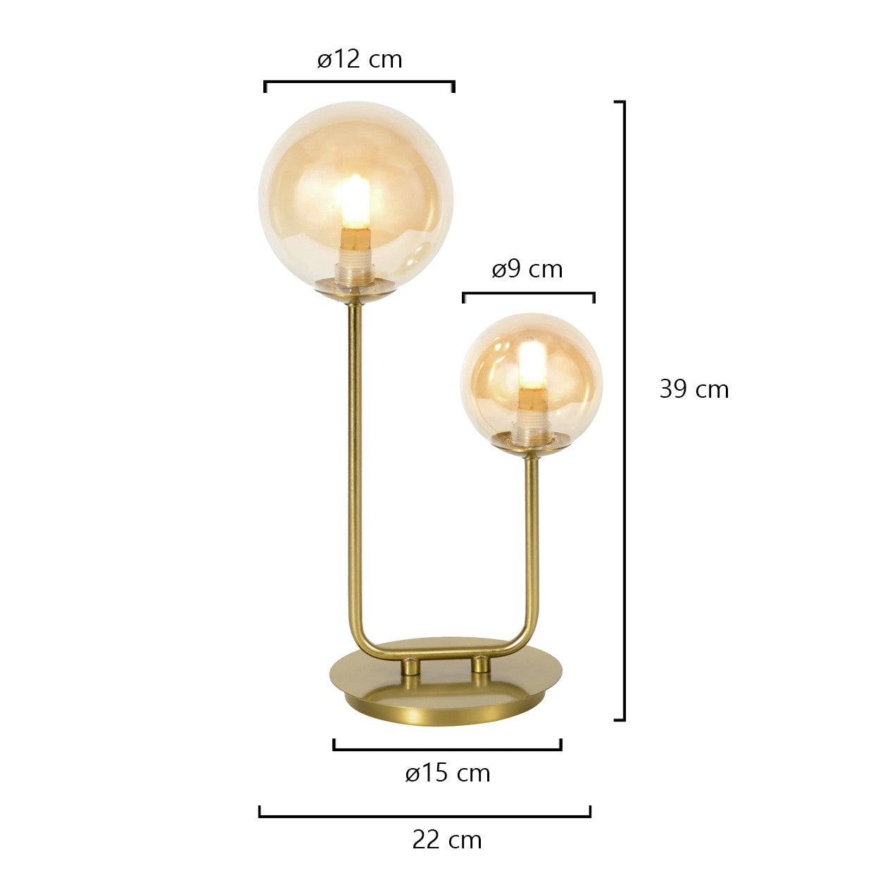 Medidas Sobremesa Galaxia Latón Ámbar AJP/Alemar (Ref. 11577) - LuzGuru.com