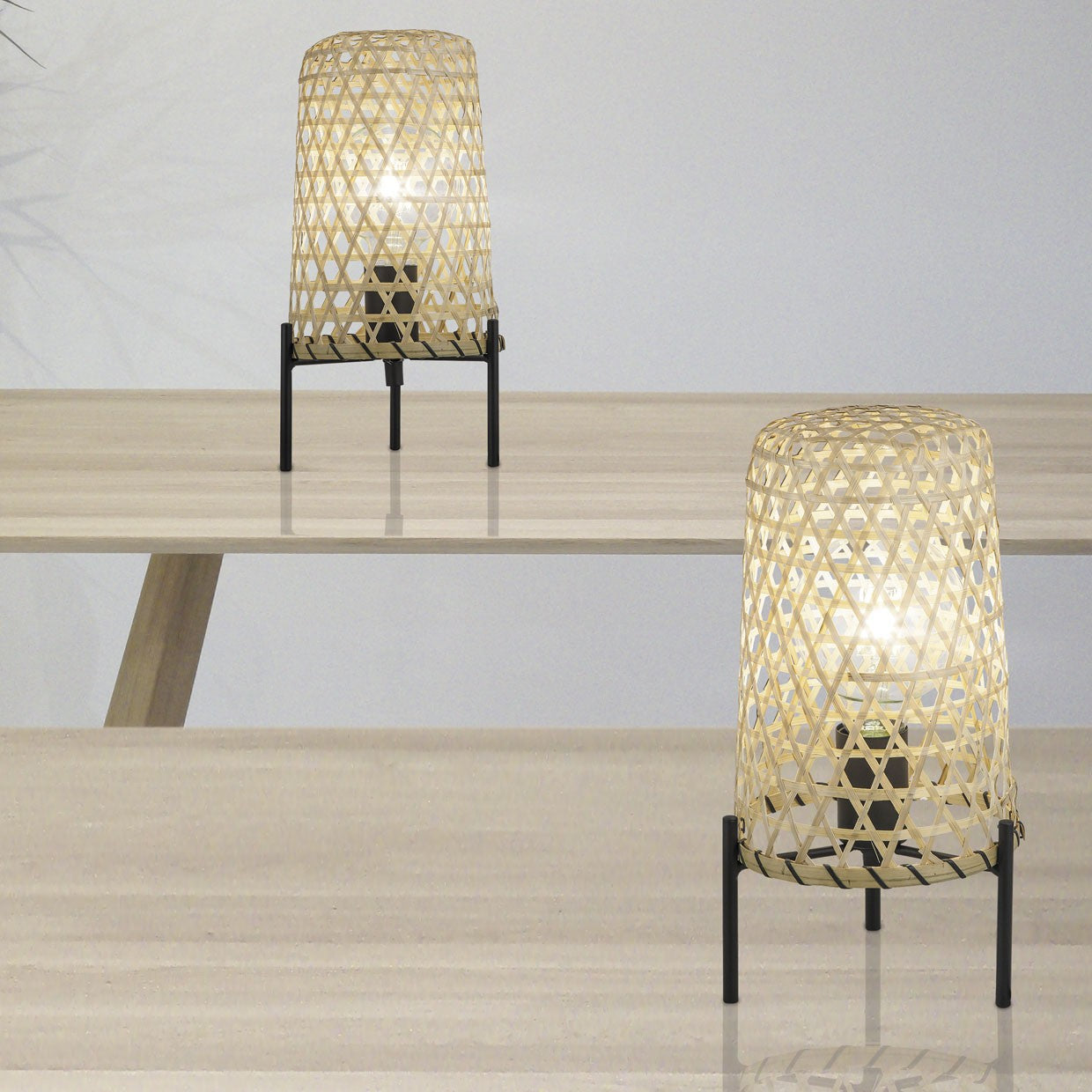 Sobremesa Lagoa Bambu Natural AJP/Alemar (Ref. 10747): Dimensiones detalladas. Descubre su elegante diseño y cálido ambiente. LuzGuru.