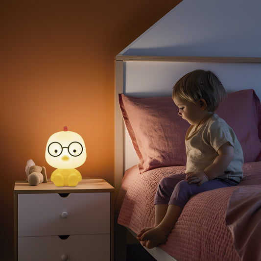 Sobremesa Maskota Pollito Amarillo AJP/Alemar Ref. 11755 - Medidas de la lámpara infantil. Luzguru.com