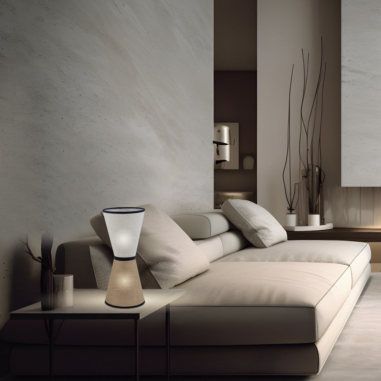Sobremesa Parnaso Beige AJP/Alemar (Ref. 11513) - Medidas detalladas. Iluminación, sobremesa, diseño elegante, luzguru.