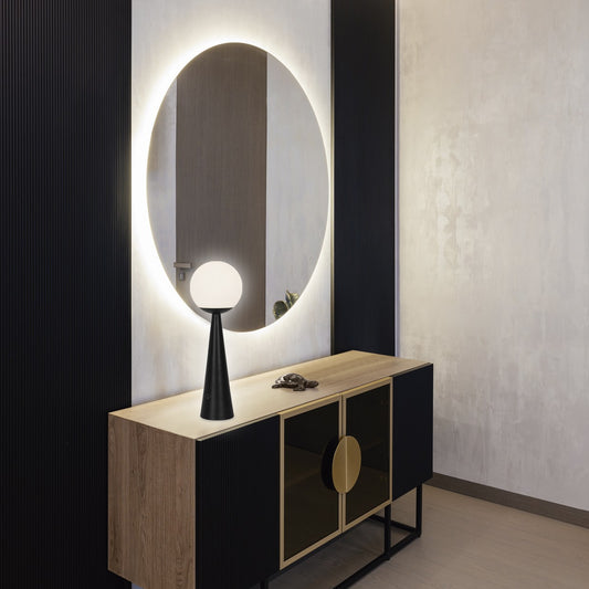 Sobremesa Patrick Negra-Opal AJP/Alemar (Ref. 11265) - Medidas detalladas. Iluminación moderna para el hogar. LuzGuru.