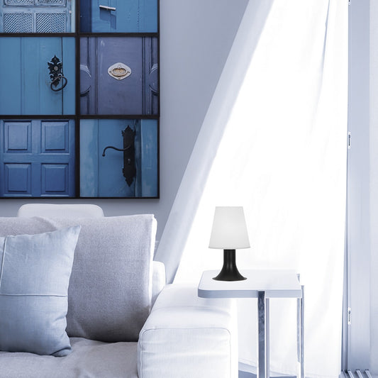 Sobremesa SIOBAN Negra 18W AJP/Alemar - Ref. 11389. Medidas de la lámpara de sobremesa con base metálica y pantalla acrílica. LuzGuru.