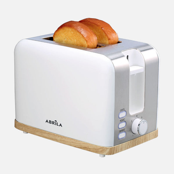 Tostador de Pan Thaler 930 W 2 Ranuras Blanco/Haya/Plata Fabrilamp instalada en ambiente decorativo de salón o dormitorio | Fabrilamp / Abrila