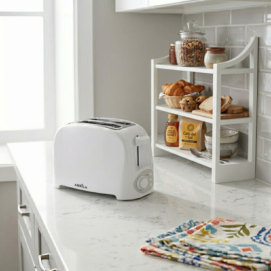 Tostador de Pan Carrion 750 W Blanco 7 Niveles Fabrilamp instalada en ambiente decorativo de salón o dormitorio | Fabrilamp / Abrila