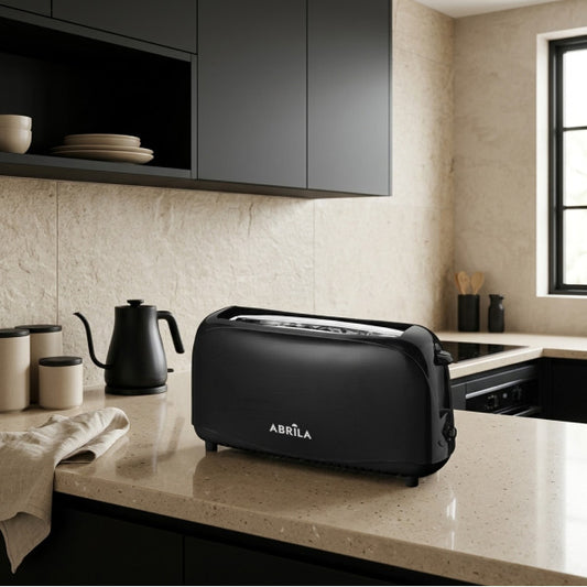 Tostador de Pan Tormes 750 W Negro 1 Ranura Fabrilamp instalada en ambiente decorativo de salón o dormitorio | Fabrilamp / Abrila
