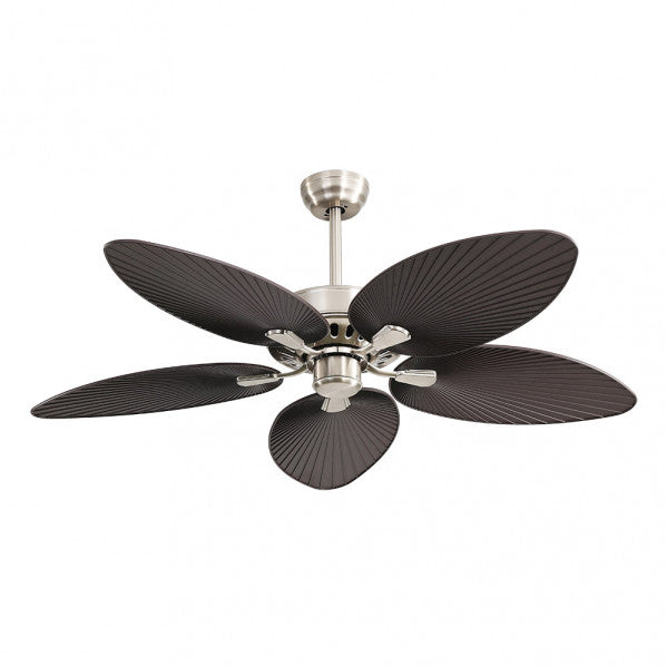 Ventilador de Techo con Luz LED Borasco 132 cm Níquel y Marrón Fabrilamp encendida con proyección de luz y ambiente | LuzGurú