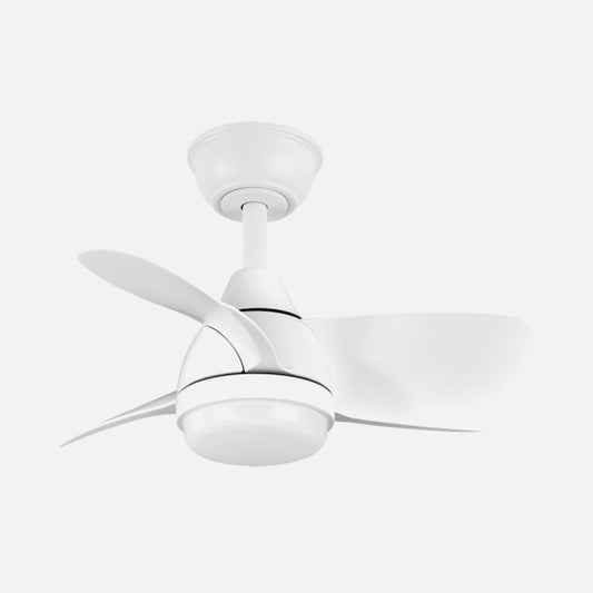 Ventilador de Techo con Luz LED Pirdo 60 cm Blanco Fabrilamp instalada en ambiente decorativo de salón o dormitorio | Fabrilamp / Abrila