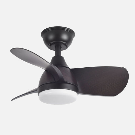 Ventilador de Techo con Luz LED Pirdo 60 cm Negro/Marrón Fabrilamp instalada en ambiente decorativo de salón o dormitorio | Fabrilamp / Abrila