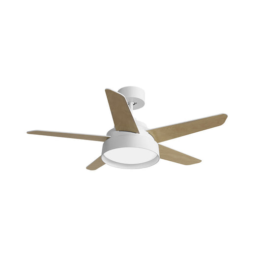 Ventilador Lebeche fabricado en metal color blanco y aspas MDF haya