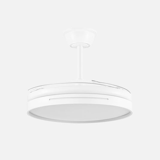 Ventilador techo retráctil fabricado en metal blanco y ABS con aspas transparentes