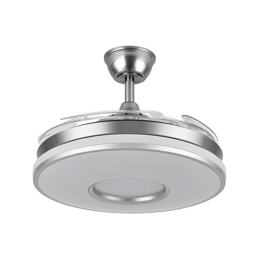 Ventilador Dani fabricado en metal color níquel y aspas ABS transparente