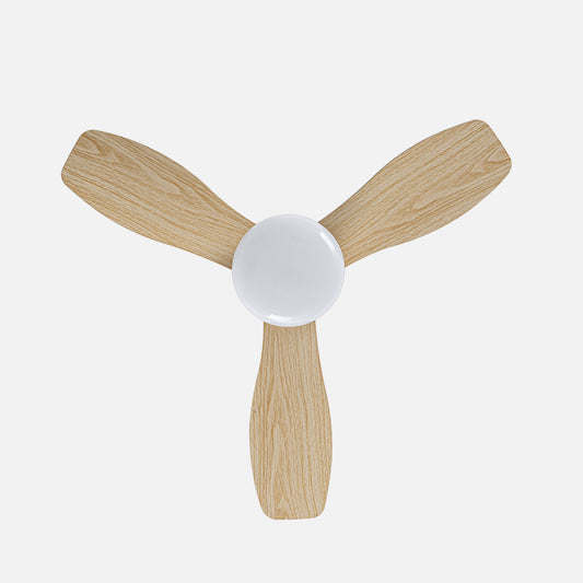 Ventilador Asaf fabricado en metal y ABS color blanco/haya con luz LED integrada