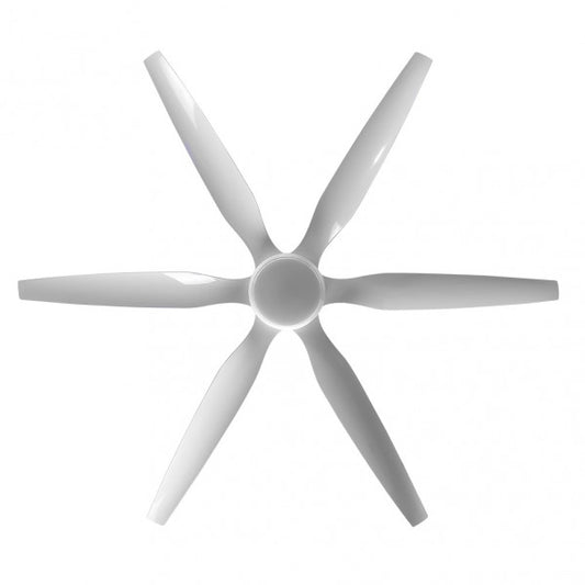 Ventilador de Techo con Luz LED Otto 167 cm Blanco Fabrilamp instalada en ambiente decorativo de salón o dormitorio | Fabrilamp / Abrila