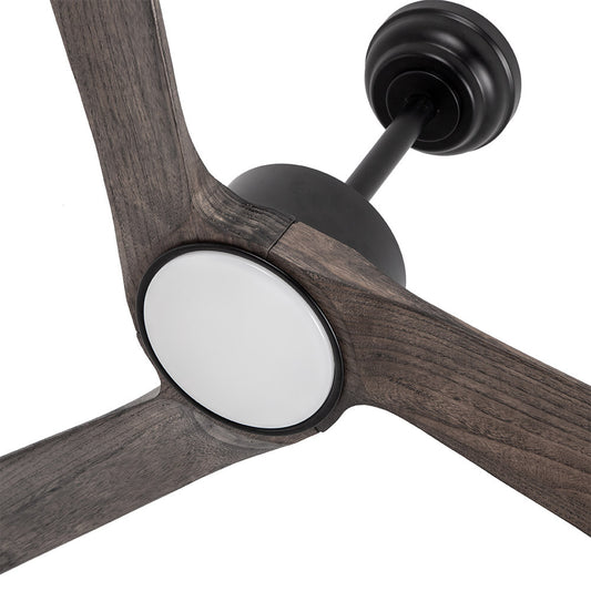 Ventilador Orinoco fabricado en metal color negro y madera roble