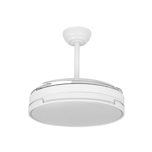 Ventilador Papiro fabricado en metal color blanco con aspas de ABS transparente