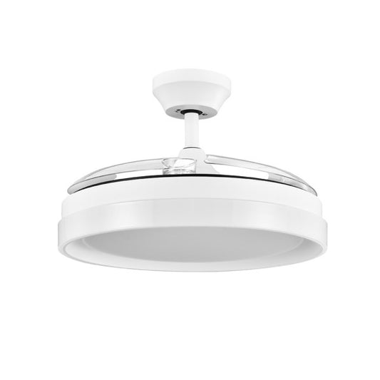 Ventilador de techo Zenit Blanco de Fabrilamp, vista lateral mostrando el diseño elegante.