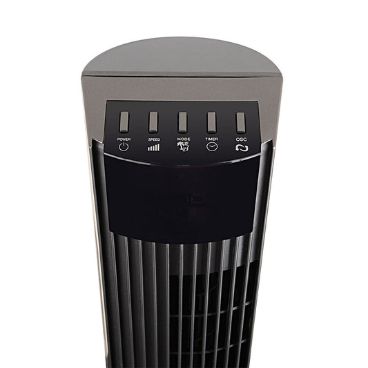 Ventilador de torre fabricado en metal y ABS color plata