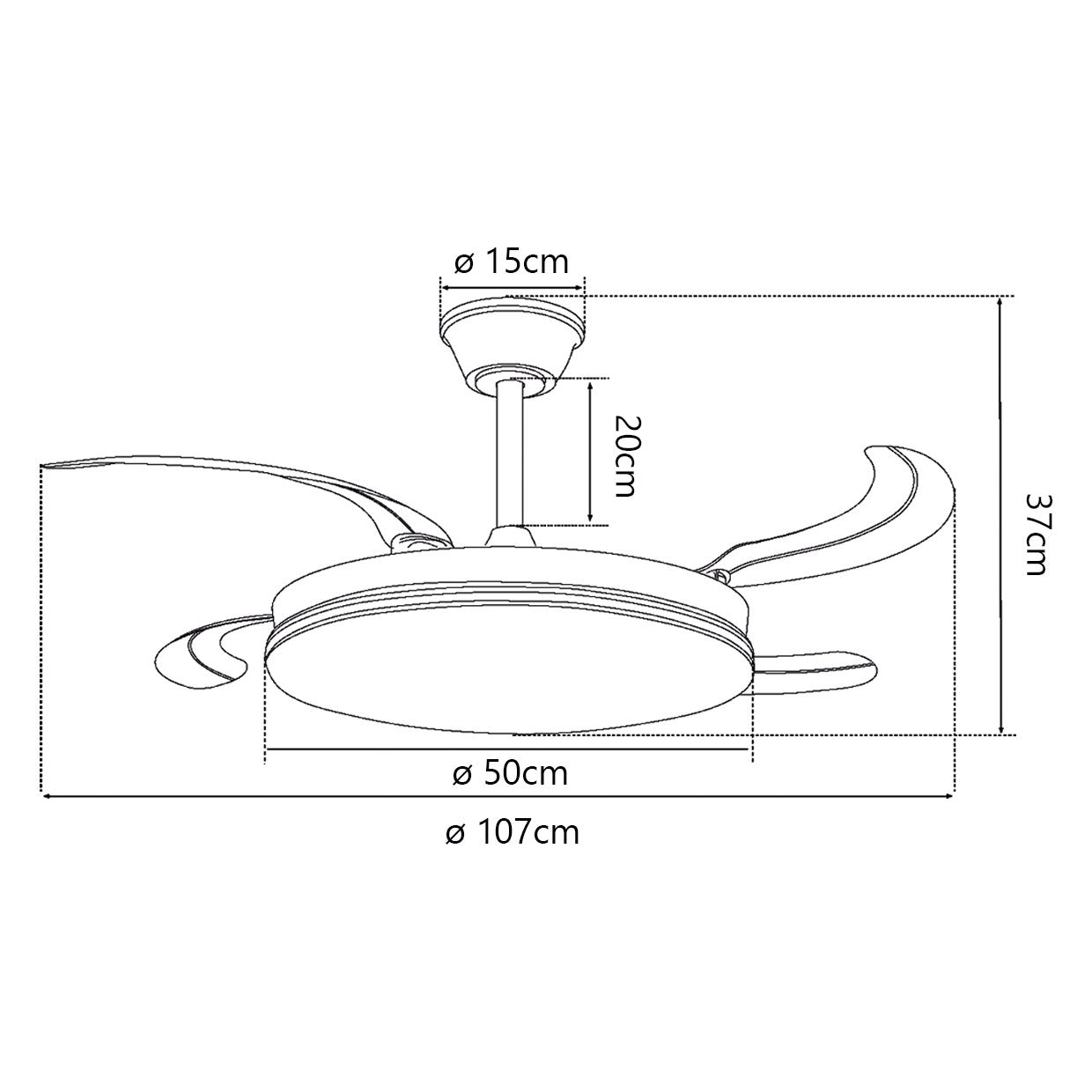 Ventilador AJP Alemar Ecos 11830 Blanco 50cm - Diagrama de medidas