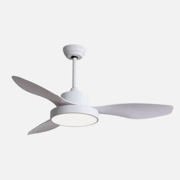 Ventilador de Techo con Luz LED Hayate 120 cm Blanco Fabrilamp encendida con proyección de luz y ambiente | LuzGurú