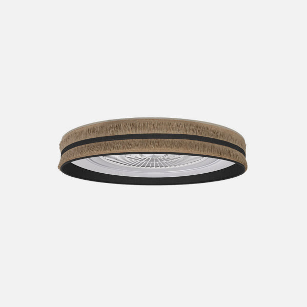 Detalles del ventilador de techo LED regulable Natalia de Fabrilamp/Abrila (Ref. 188591509), mostrando su diseño moderno en saco negro, 5 aspas, mando a distancia y características como 6 velocidades, 3 temperaturas de luz (3000-4000-6000K) y 6120 lúmenes. Disponible en LUZGURÚ.