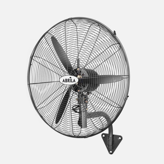Ventilador de pared Borrasca fabricado en metal color negro con aspas de aluminio