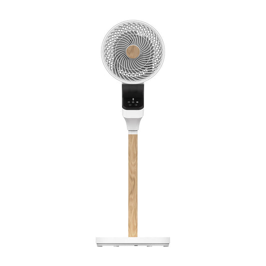 Ventilador fabricado en metal color blanco y haya