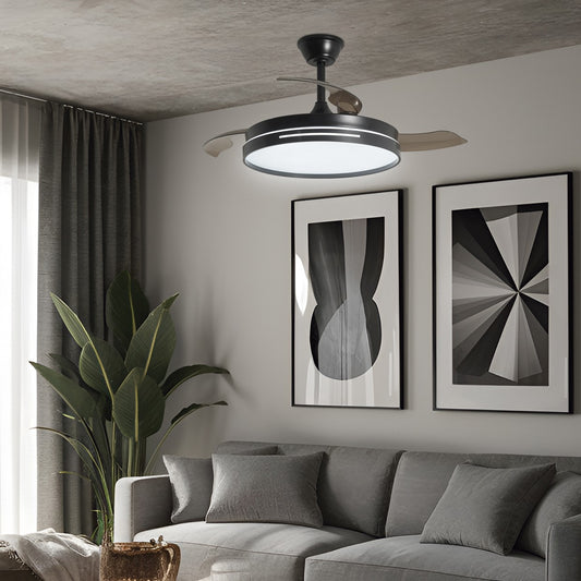 Ventilador de techo retráctil Togo Negro AJP / Alemar con palas cerradas, vista frontal