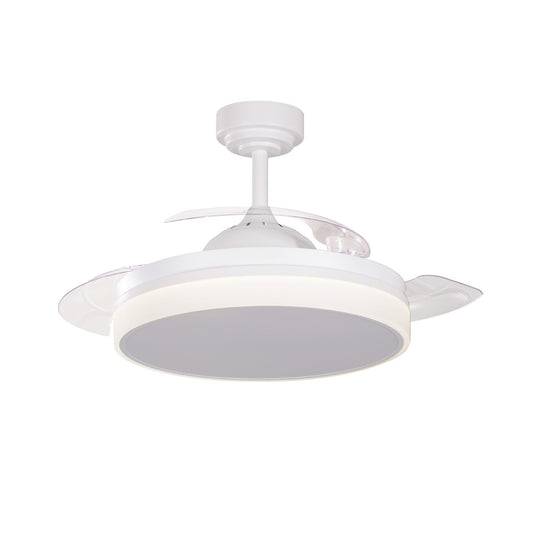 Ventilador de techo fabricado en Metal color Blanco con aspas de PC transparente