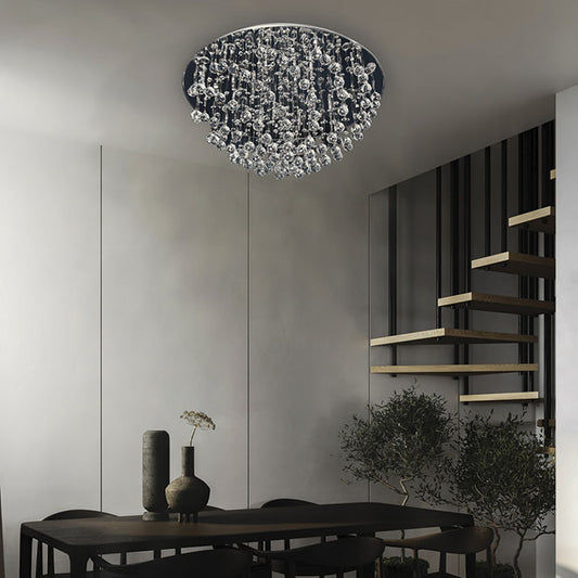 Plafón Clásico HERMINIA 65 cm Cromo con Cristal LUMIT Interlusa instalada en ambiente decorativo de salón o dormitorio | Interlusa