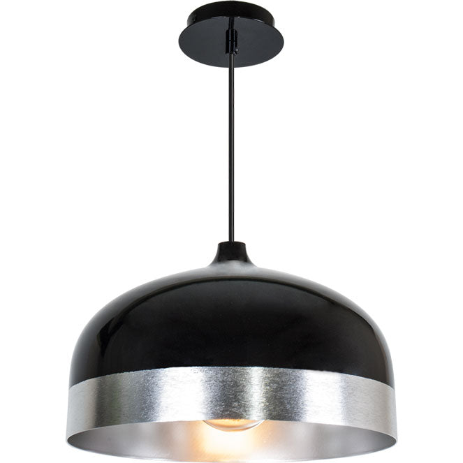 Colgante EDISON Vintage Negro/Plata Interlusa con bombilla encendida, ideal para salones y comedores