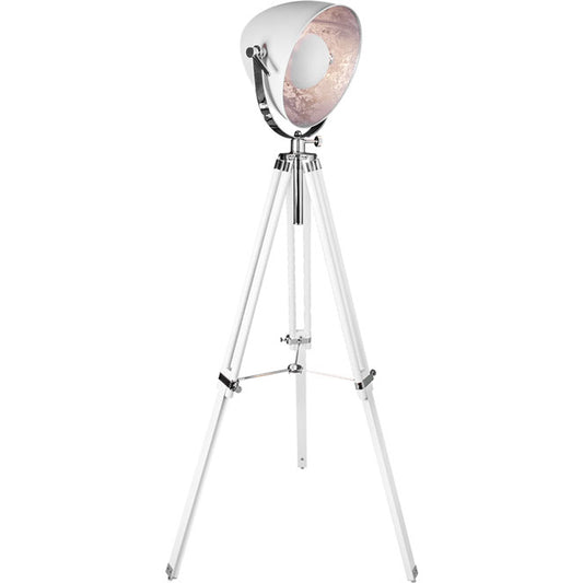 Lámpara de Pie Gutenberg Trípode 162 cm Blanco y Cromo Interlusa - Vista frontal principal en fondo blanco | LuzGurú