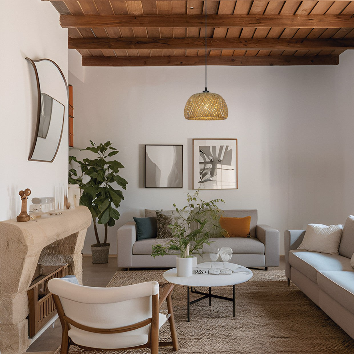 Colgante Condor Bambú instalado en comedor rústico - Ambiente decorado