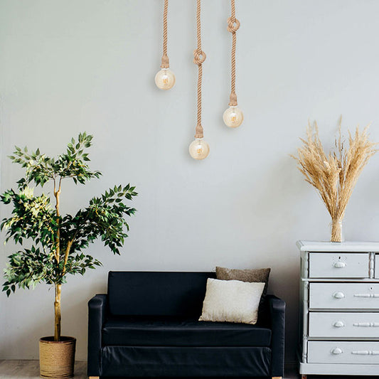 Lámpara Colgante Vintage SOGA 10 cm Cuerda Marrón Interlusa instalada en ambiente decorativo de salón o dormitorio | Interlusa