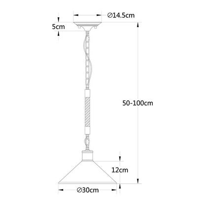 Esquema dimensional del colgante SOGA Interlusa con altura regulable