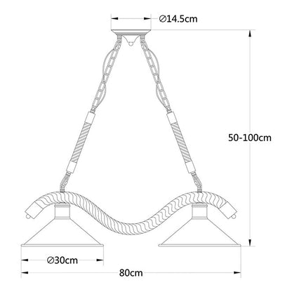 Vista lateral del Colgante SOGA de Interlusa con dimensiones