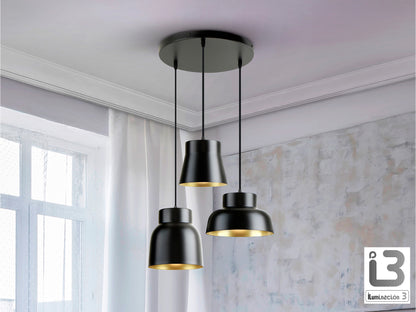 Lámpara Colgante Redonda Vulcano 3 Luces Negro/Oro - Schuller - 13581 - Vista 1