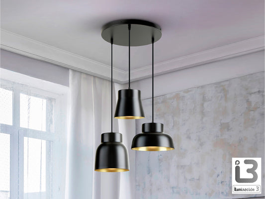 Lámpara Colgante Redonda Vulcano 3 Luces Negro/Oro - Schuller - 13581 - Vista 1